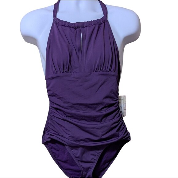 NWT Tommy Bahama One-piece swimsuit size 6 pearl high neck halter SPF 50 beach